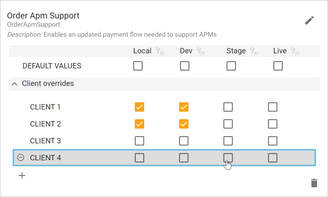 Order APM Support checkboxes
